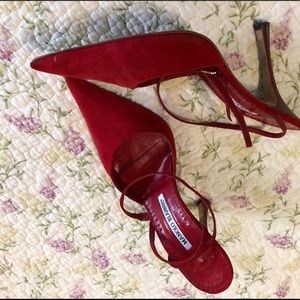 Manilow Blahnik red suede